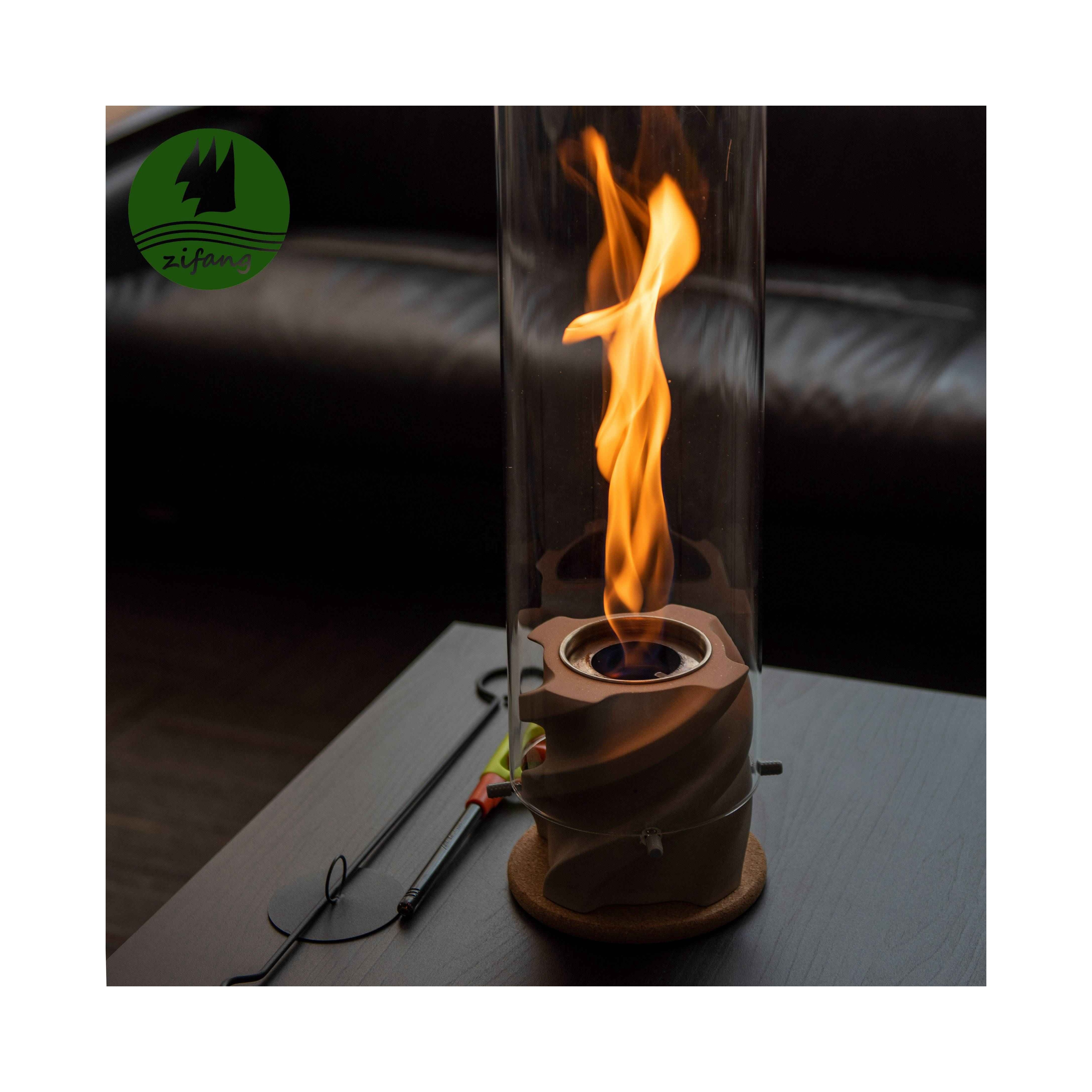 Indoor Mini Decoration Heater TableTop Bio Ethanol Fire Pit Portable Fire Bowl Art Deco Round Biofuel Fireplace With Glass Cover