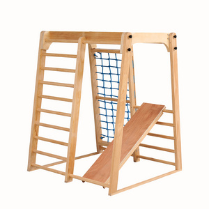 Wooden Climbing Toys Toddler Indoor Wood 3 In 1 Climbing Frame With Children Swing