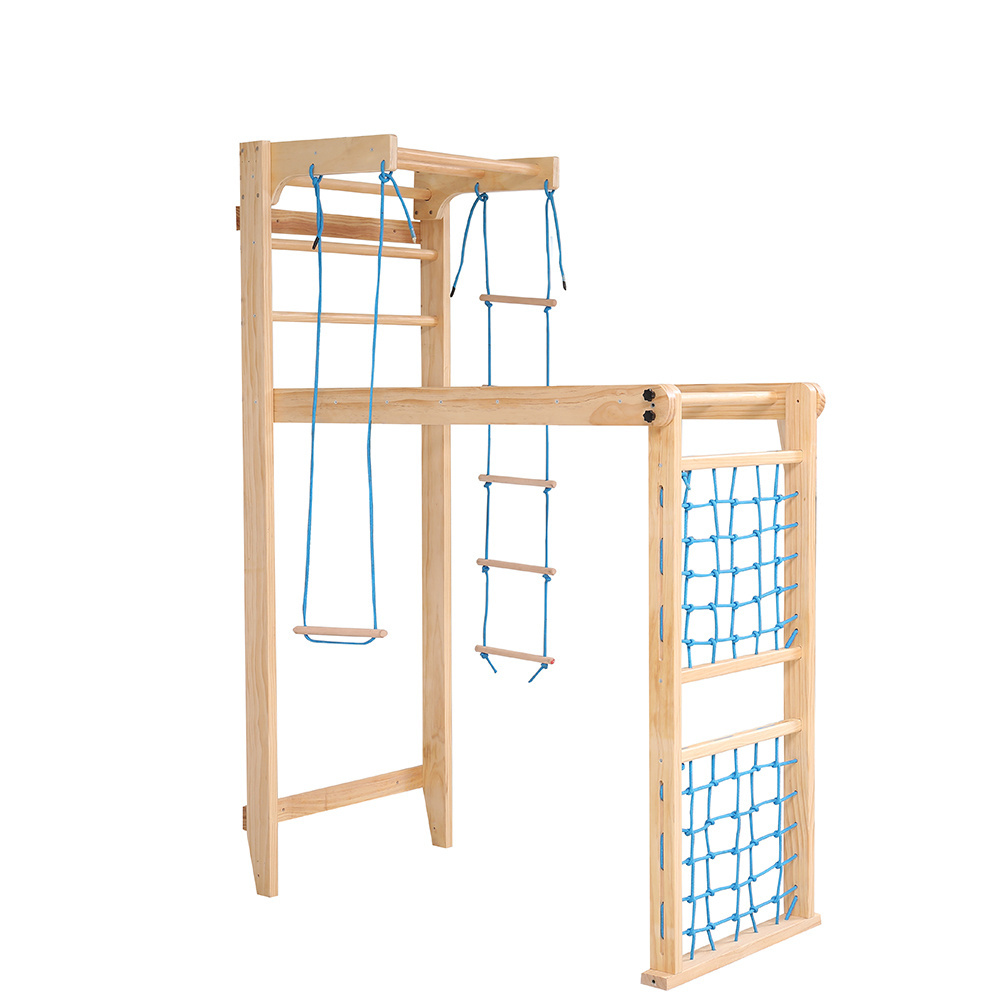 Indoor Montessori Climbing Gym Playground Exercise Equipment Sets Wooden Climbing Frame With Swing Slides