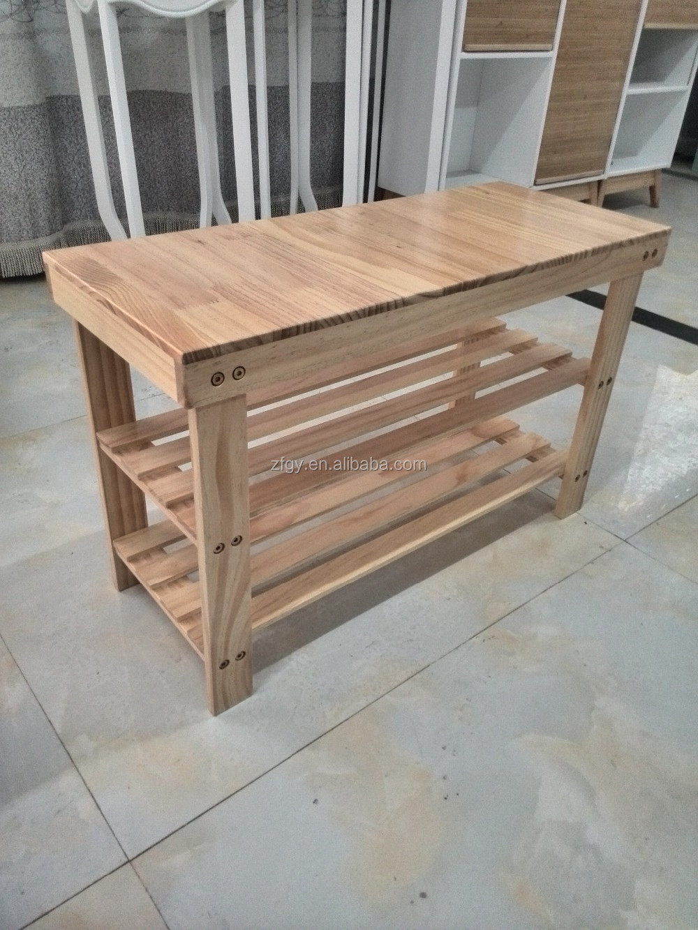 100% solid wooden storage shoe rack bench with seat