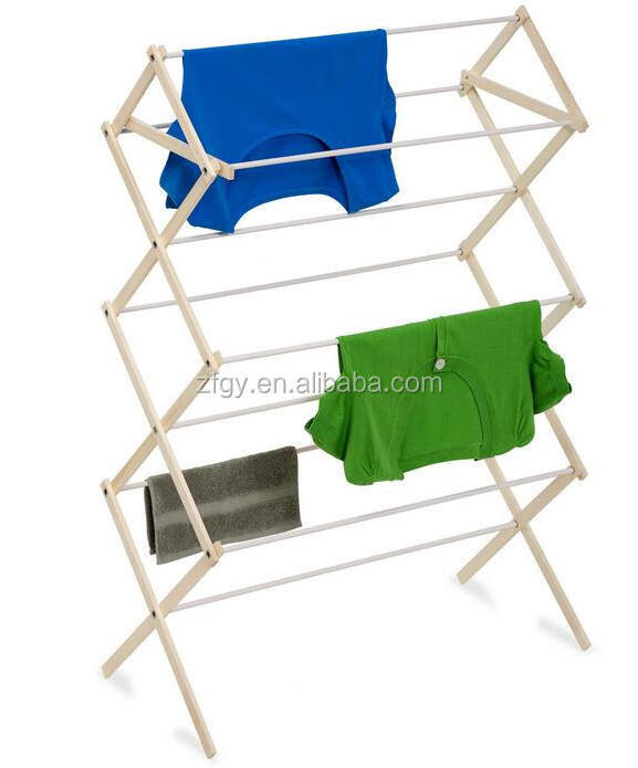 Folding wooden clothes drying rack