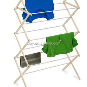 Folding wooden clothes drying rack