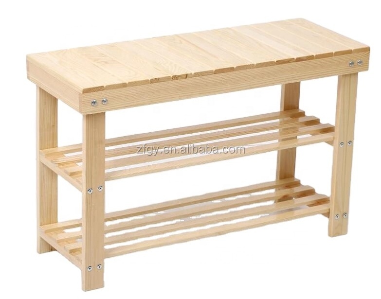 Wood shoe changing room rack bench storage with seating