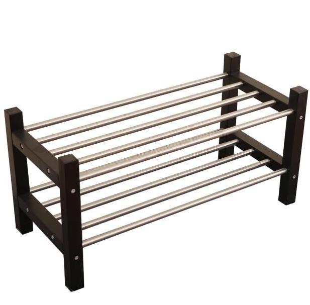 Wood stainless steel metal tube standing shoe rack designs