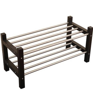 Wood stainless steel metal tube standing shoe rack designs