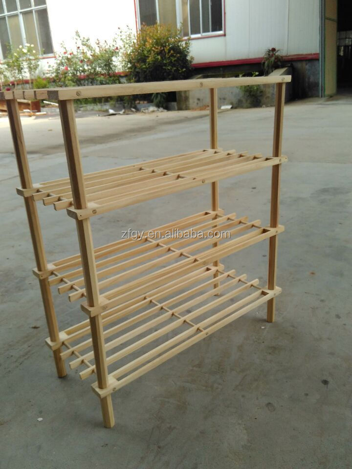 3 tier FSC natural wood space-saving shoe rack for store display