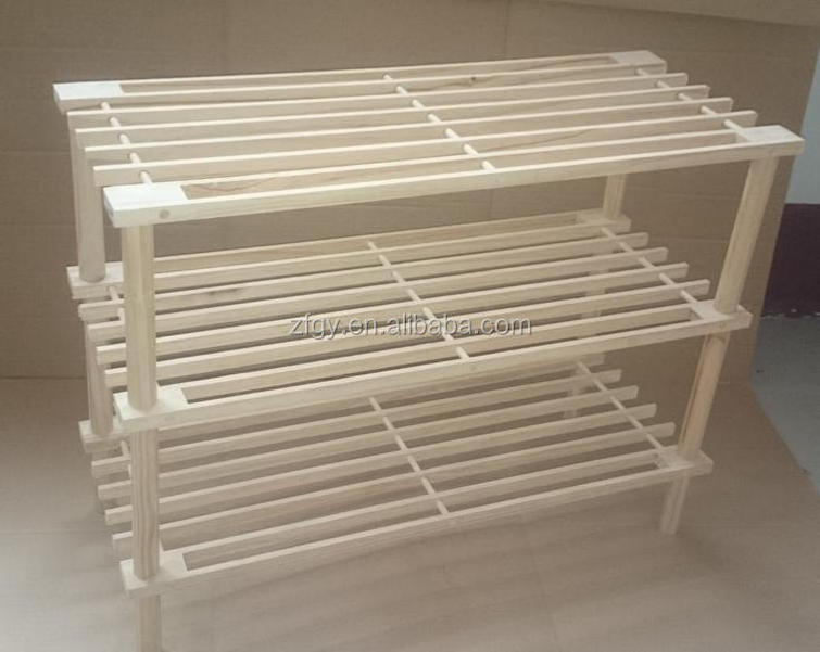 3 tier FSC natural wood space-saving shoe rack for store display