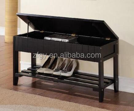 Modern Black Entryway Wood Shoe Bench with Shoe Storage