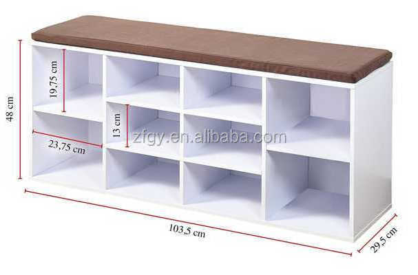 White 10 Cube Shoe Storage Rack Bench with Removable Cushion