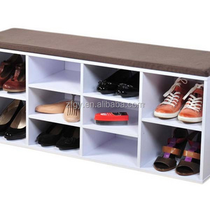 White 10 Cube Shoe Storage Rack Bench with Removable Cushion