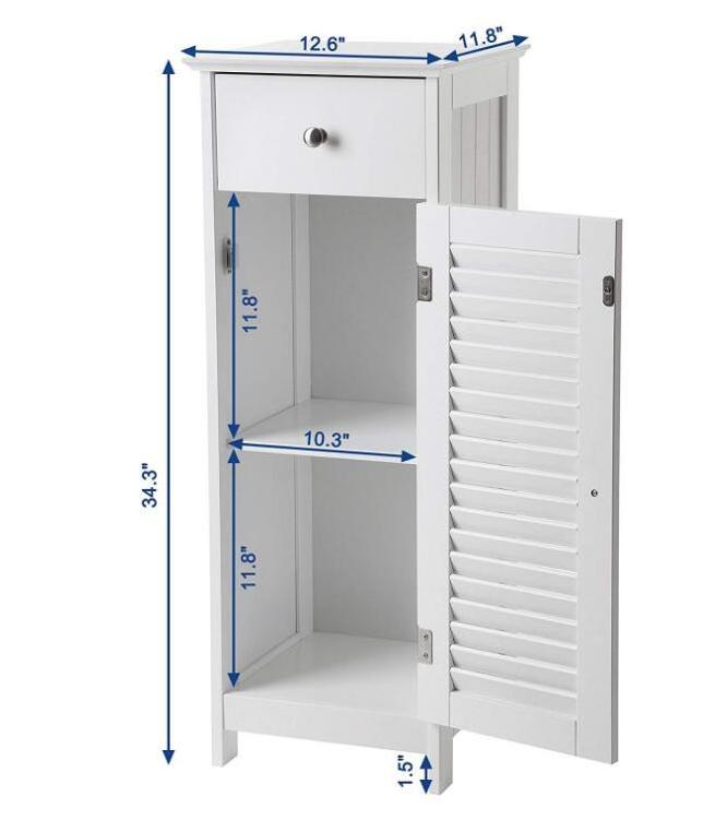 White solid wood bathroom Floor Cabinet Storage Organizer Set with Drawer and Single Shutter Door