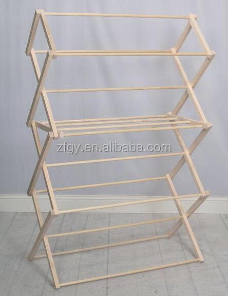 Folding wooden clothes drying rack