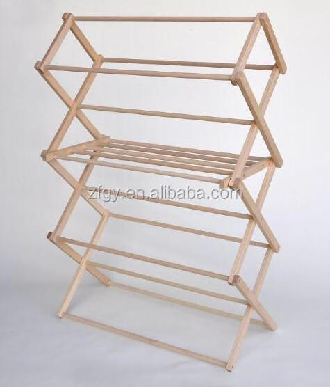 Folding wooden clothes drying rack