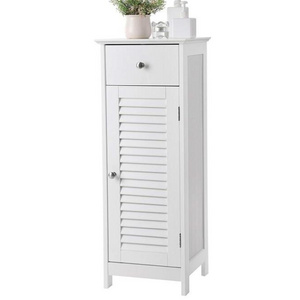 White solid wood bathroom Floor Cabinet Storage Organizer Set with Drawer and Single Shutter Door