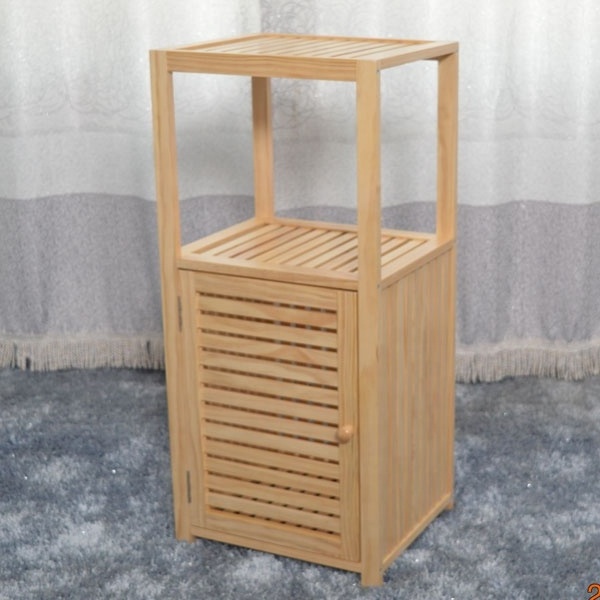 Living room wooden storage rack shelving units with bins