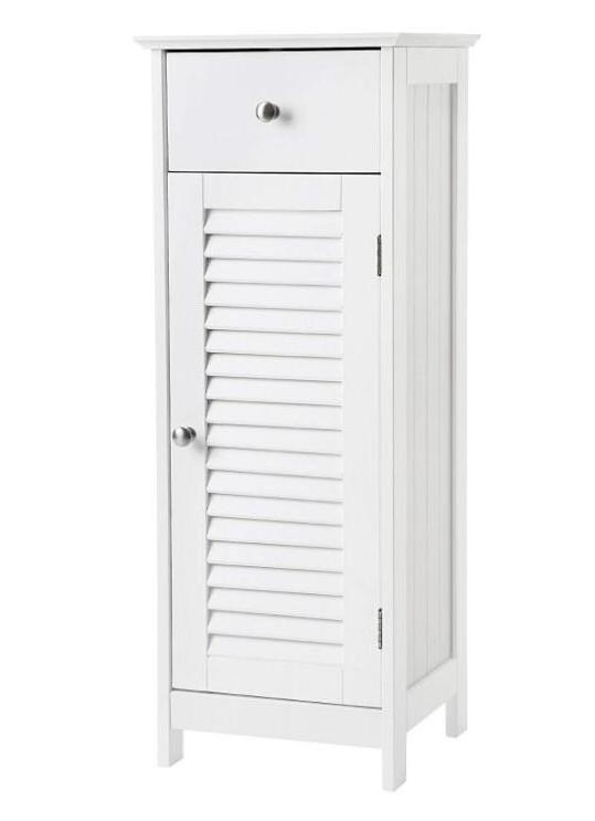 White solid wood bathroom Floor Cabinet Storage Organizer Set with Drawer and Single Shutter Door