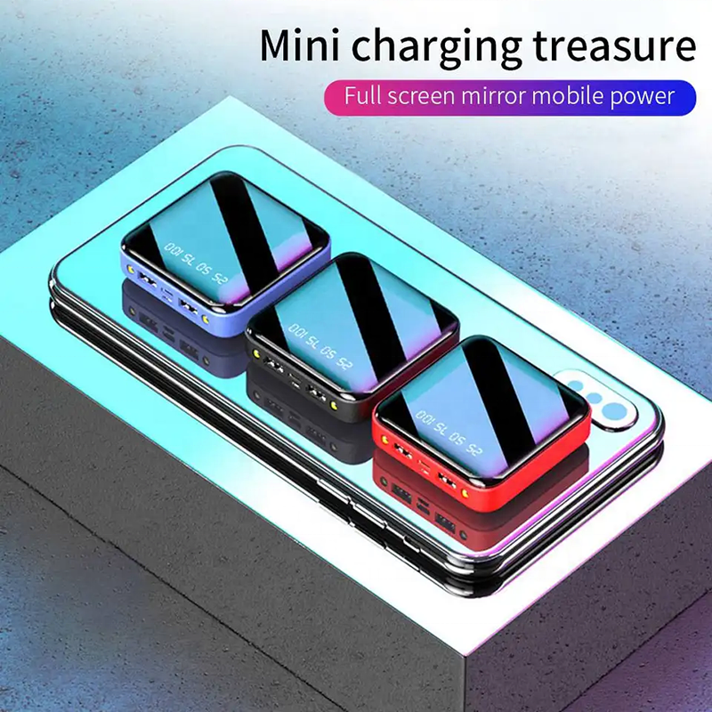 2024 New Promotion Mini Power Bank 10000mah Flashlight LED Powerbank 2.1A 2 USB A Output Mirror Power Station Portable Charger