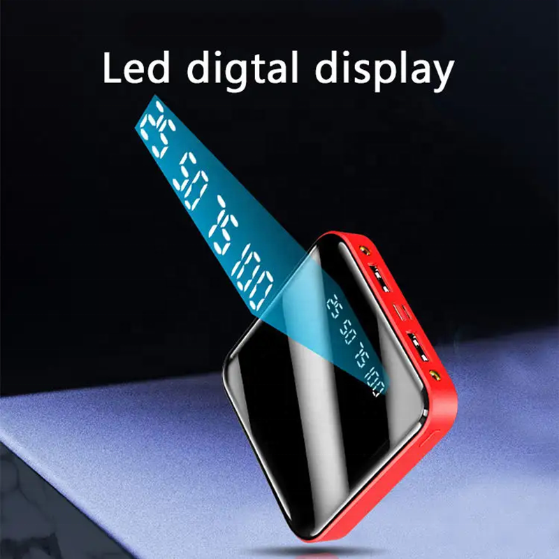 2024 New Promotion Mini Power Bank 10000mah Flashlight LED Powerbank 2.1A 2 USB A Output Mirror Power Station Portable Charger