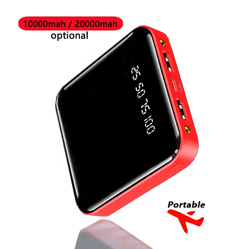 2024 New Promotion Mini Power Bank 10000mah Flashlight LED Powerbank 2.1A 2 USB A Output Mirror Power Station Portable Charger