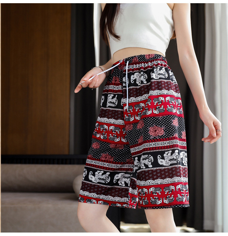 Women Summer New Ethnic Shorts Thailand Elephant Five Point Casual Pants Home Cool Plus Size Lady Beach Shorts