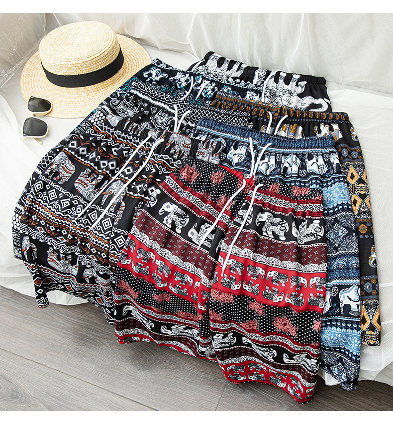 Women Summer New Ethnic Shorts Thailand Elephant Five Point Casual Pants Home Cool Plus Size Lady Beach Shorts