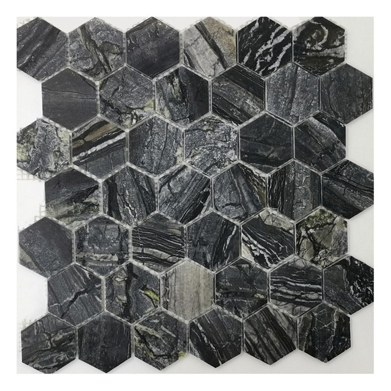 ZF Black natural hexagon stone mosaic tile hexagon mosaic tile wall and floor decor