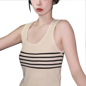 Lost in stock Street women's striped knit vest Spring and Summer ice silk vest Solid color crochet sleeveless top