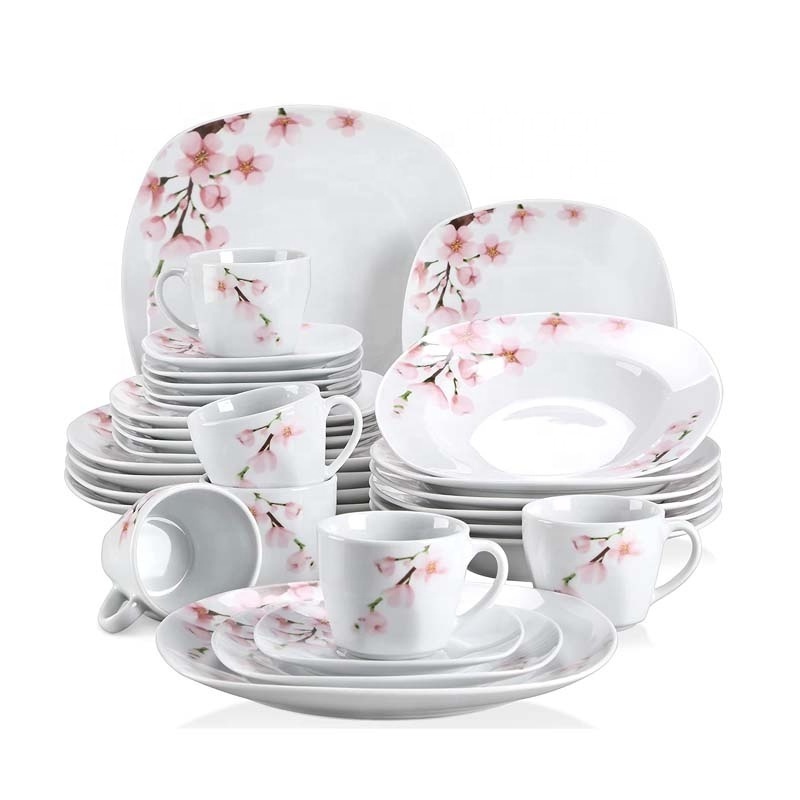 Hot selling Ceramic dinner set with flower design porcelain dinnerware with decal