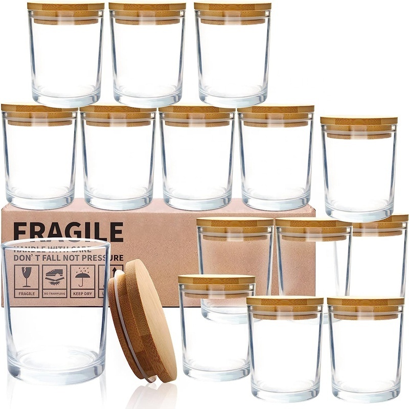 7oz Clear Candle Holder with Bamboo Lids,High Premium Thick Glass Candle Jars Empty Jars in Bulk with lid for Party Gift