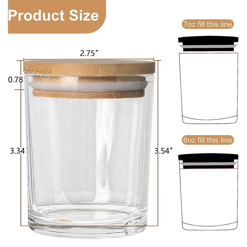 7oz Clear Candle Holder with Bamboo Lids,High Premium Thick Glass Candle Jars Empty Jars in Bulk with lid for Party Gift