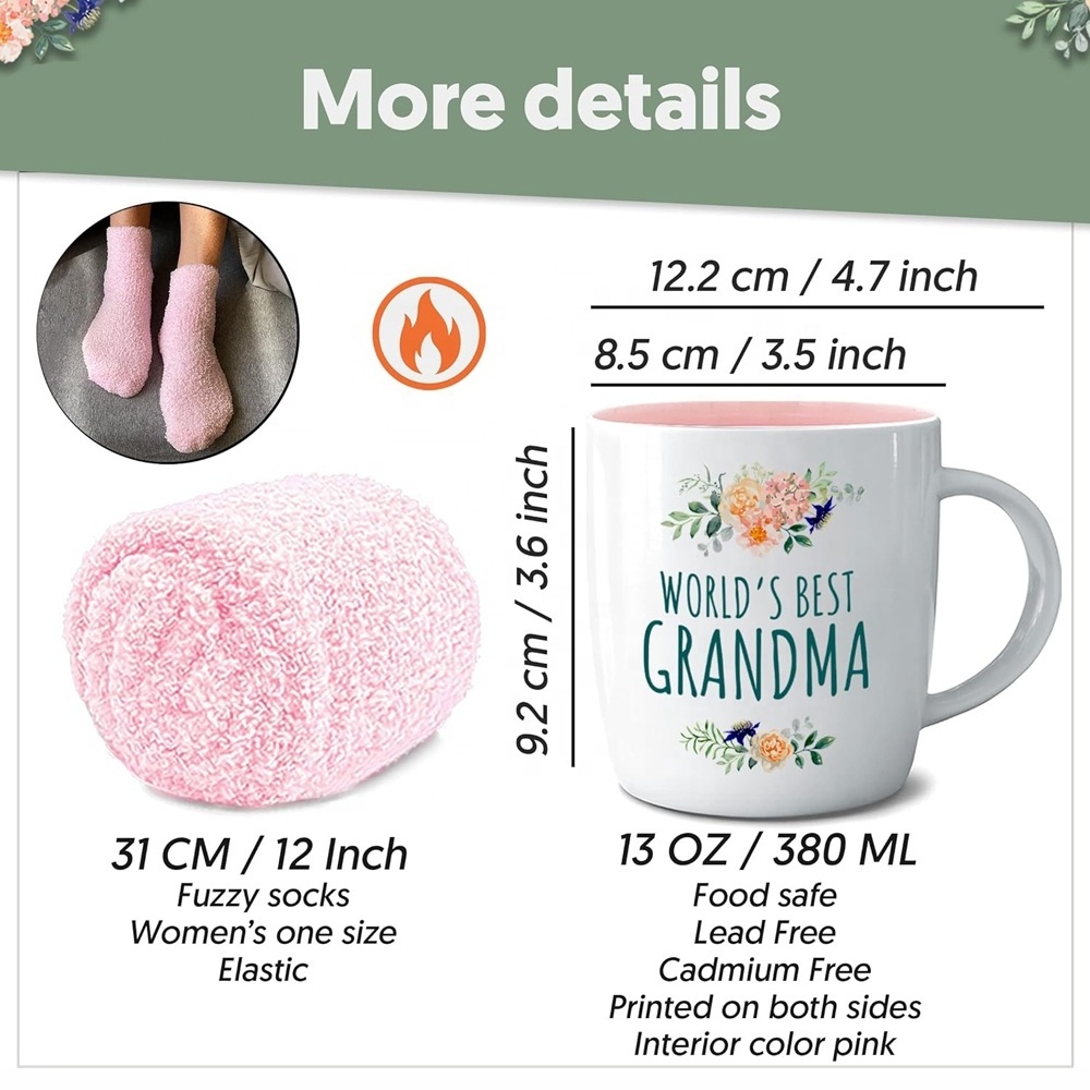 Grandma Festival Decal Design Ceramic Bulk Coffee Mug with Inside Pink Color Promotion Gift Tea Cup