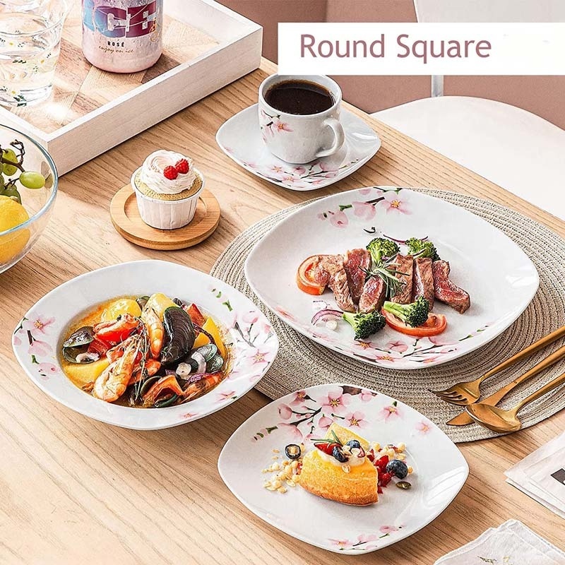 Hot selling Ceramic dinner set with flower design porcelain dinnerware with decal