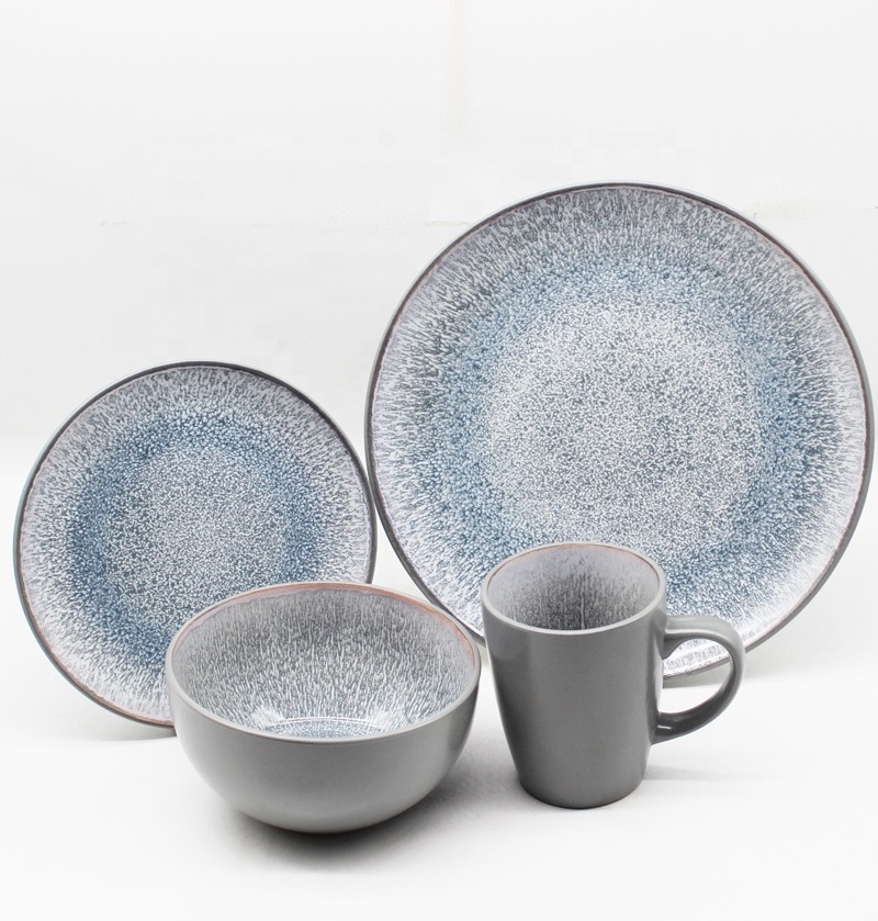 Wholesale antique Matte dinner plate sets soup bowl Reactive Glazed ceramic dinner set