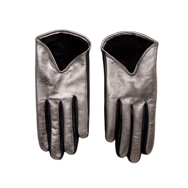 short fingered style fashion women dressed silver leather gloves for driving fashion gloves