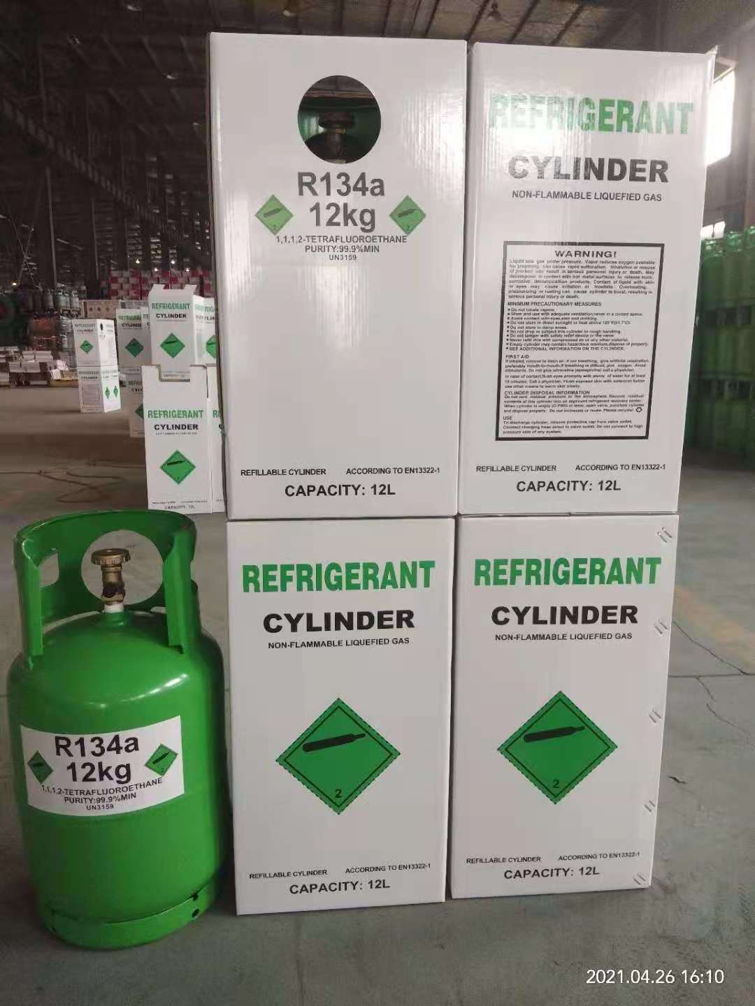 Refrigerant R134a Gas 12l Ce Refillable Cylinder 12kg High Quality 99.9% Purity R134a Gas Price