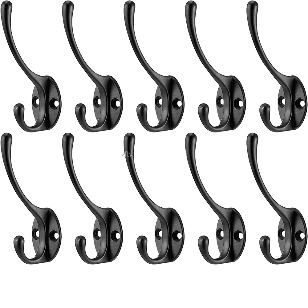 Heavy Duty Coat Hooks Wall Mounted for Hat hardware Dual Prong Retro Coat Hanger with 2 Screws