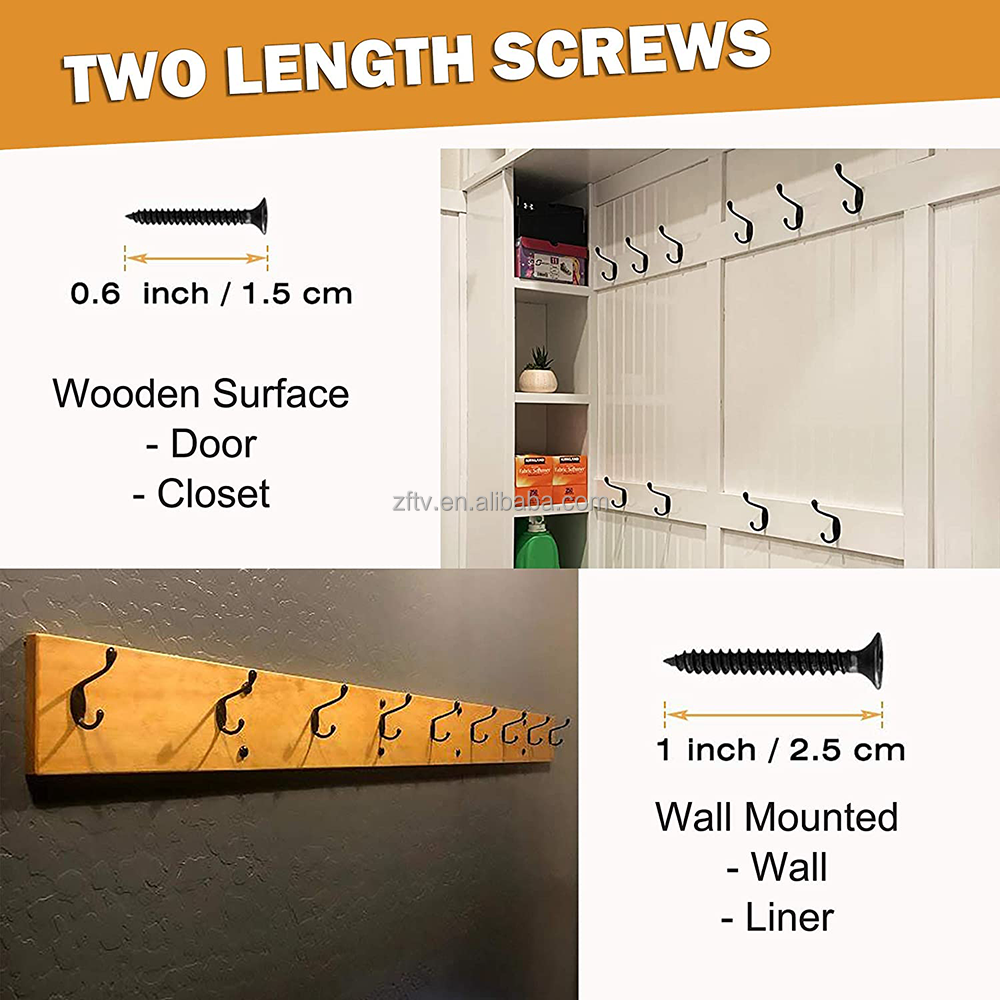 Heavy Duty Coat Hooks Wall Mounted for Hat hardware Dual Prong Retro Coat Hanger with 2 Screws