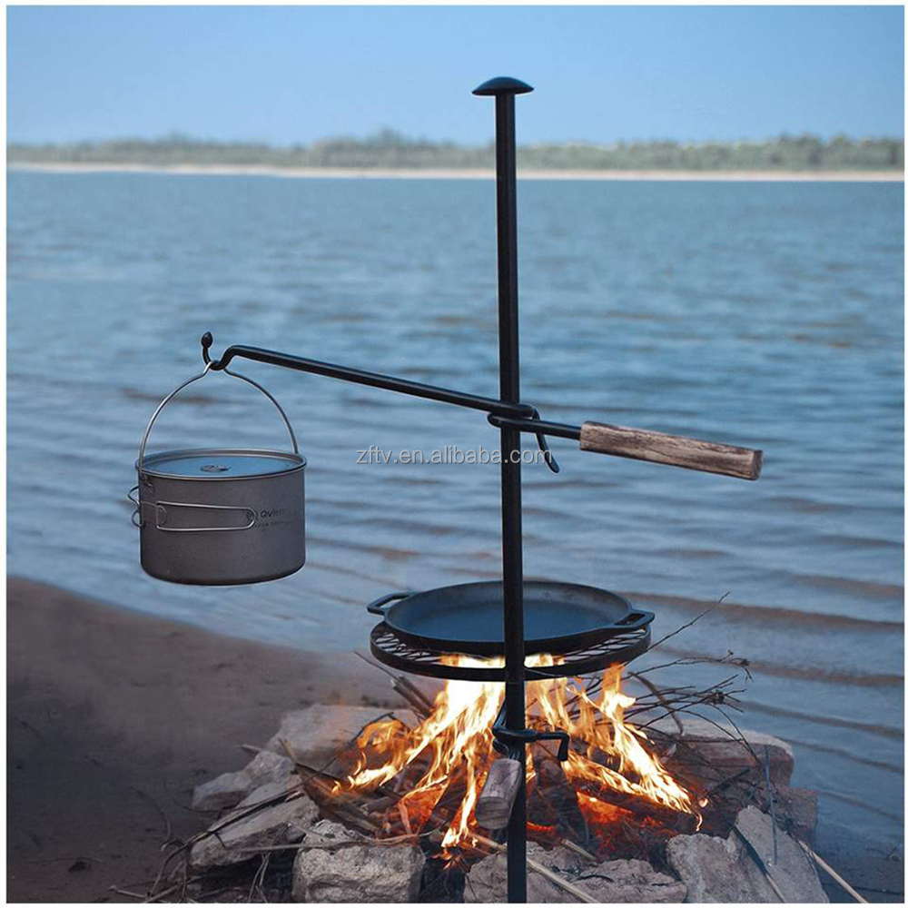 Adjustable Height Barbecue Grills Swivel Campfire Grill Camping Fire Grill Grate Portable BBQ