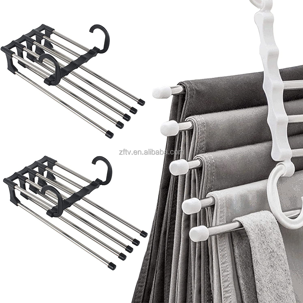 Wholesale Space Saving 5 Layers 2 Design Uses Multifunction Magic Pants Hanger for Dress Clothes