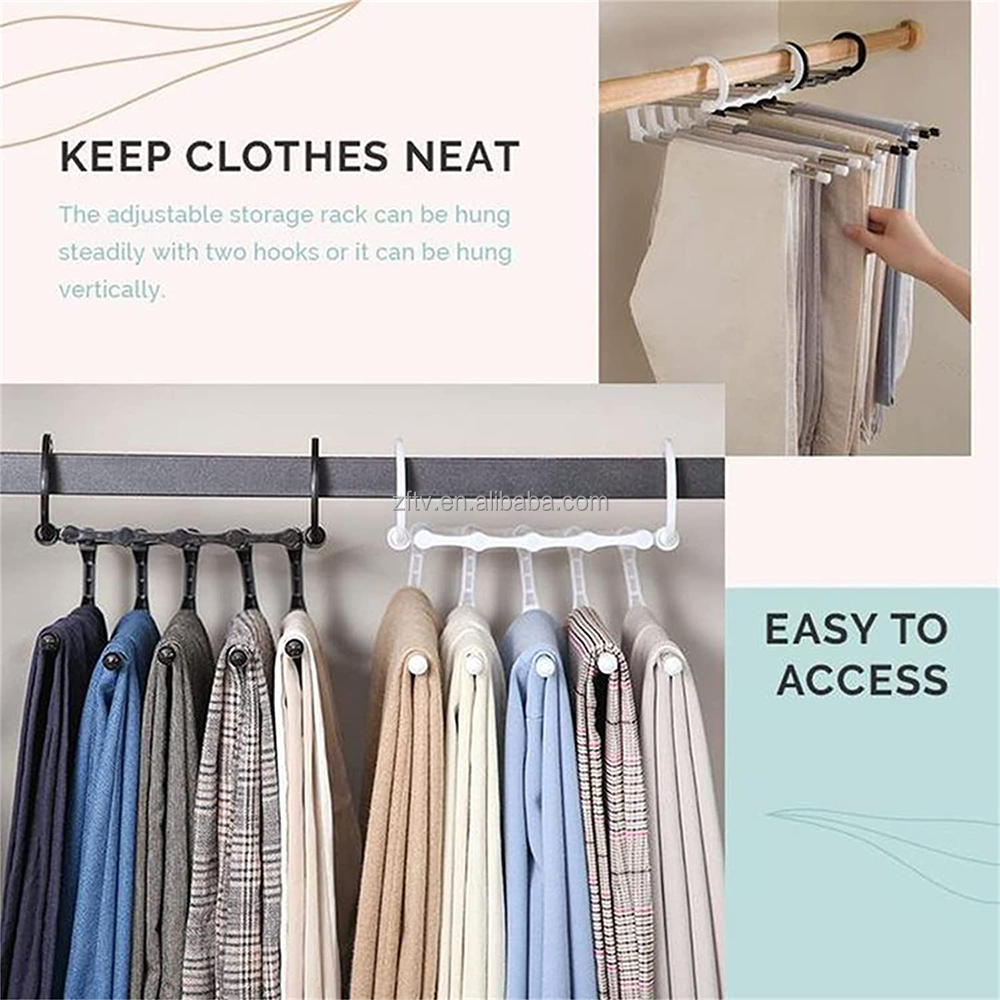 Wholesale Space Saving 5 Layers 2 Design Uses Multifunction Magic Pants Hanger for Dress Clothes