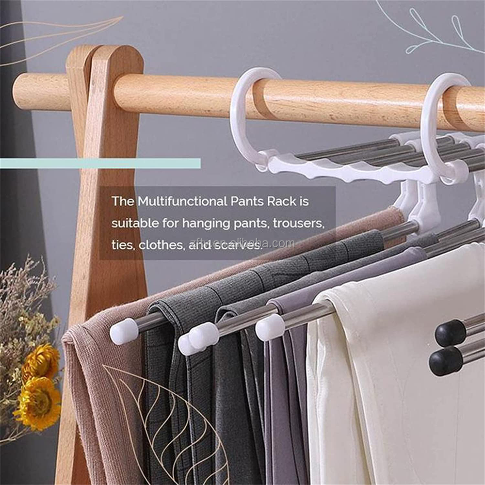 Wholesale Space Saving 5 Layers 2 Design Uses Multifunction Magic Pants Hanger for Dress Clothes