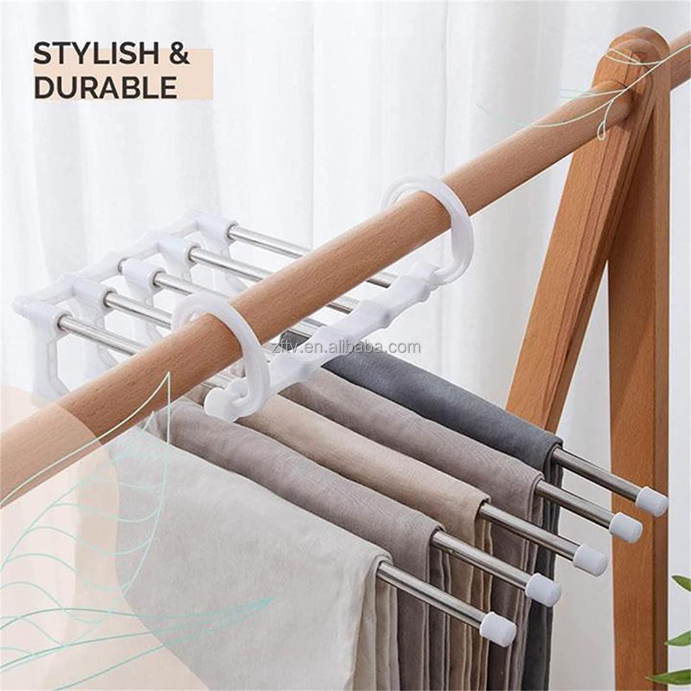 Wholesale Space Saving 5 Layers 2 Design Uses Multifunction Magic Pants Hanger for Dress Clothes