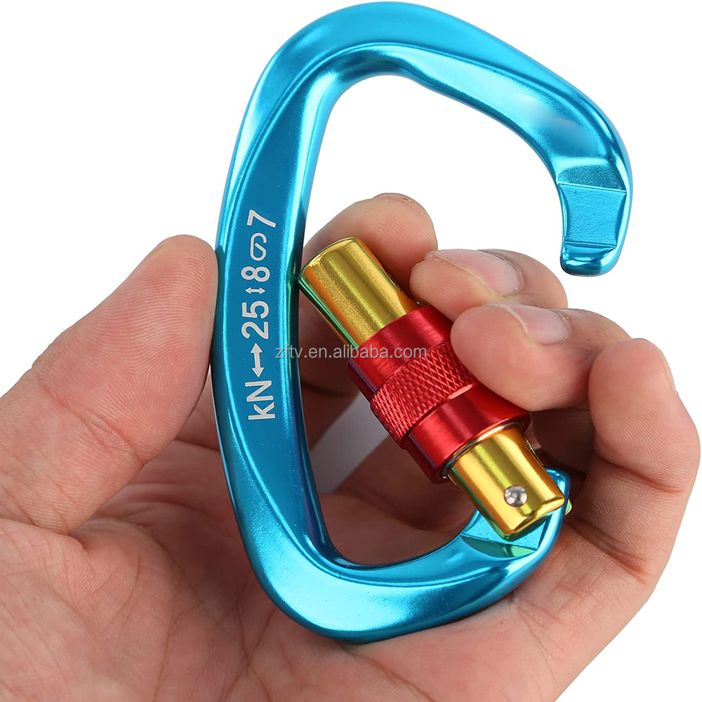 High Strength D Type 7075 Aviation Aluminum Alloy Carabiner 25KN Pull Buckle Outdoor Mountain Climbing Rock Climbing Master Lock