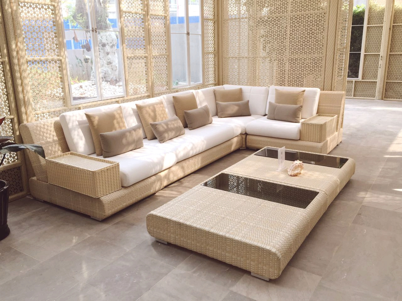 Dubai Hotel Project Garden Patio Rattan Wicker Modular Sectional Sofa Couch Sofa Furniture Luxury U L Shaped Outdoor Waterproof