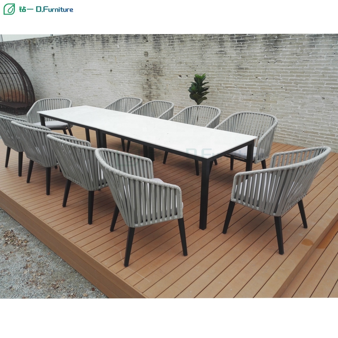 Factory Direct Furniture Luxury Garden Rope Weaving Chairs Marble Top Table  Hotel Patio Dining Table