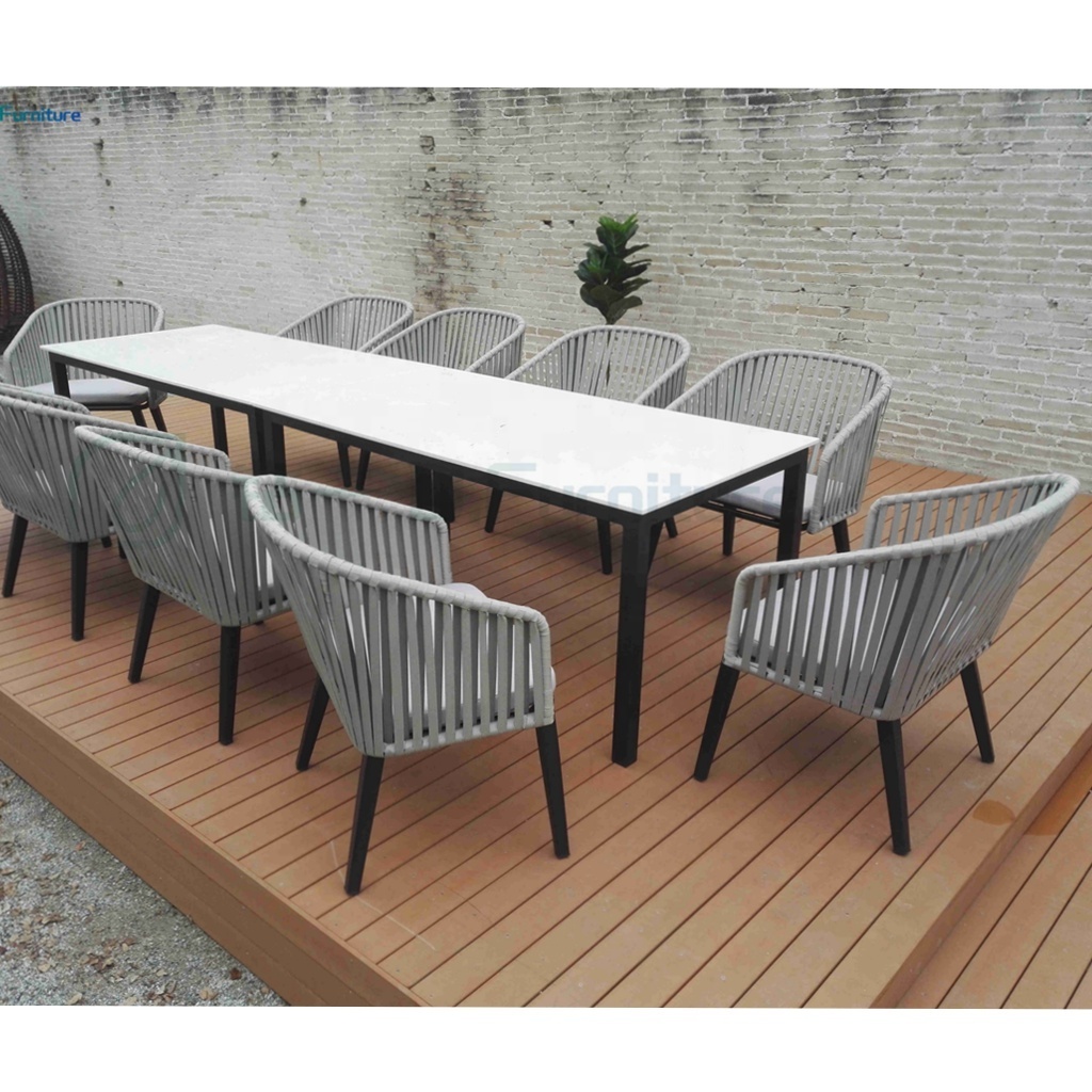 Factory Direct Furniture Luxury Garden Rope Weaving Chairs Marble Top Table  Hotel Patio Dining Table