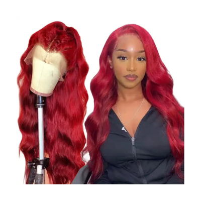 13x4 99J Lace Front Wigs Human Hair Burgundy Body Wave HD Transparent Pre Plucked  Red wig with baby hair  for women