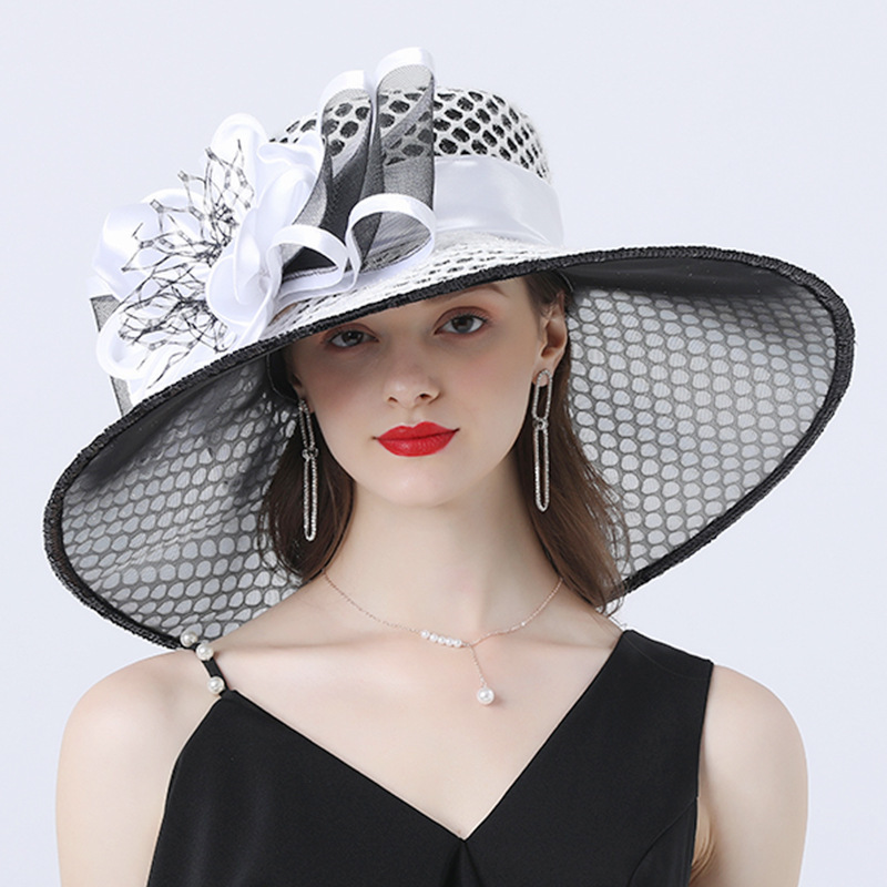 2024 New Elegant Large Ladies Fedoras Flower Fascinator Women Kentucky Derby Wide Brim Wedding ladies church hats