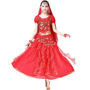 Belly dance clothes stage costume short sleeve sequined skirt suit show stage performance costume Indian dance theme costume