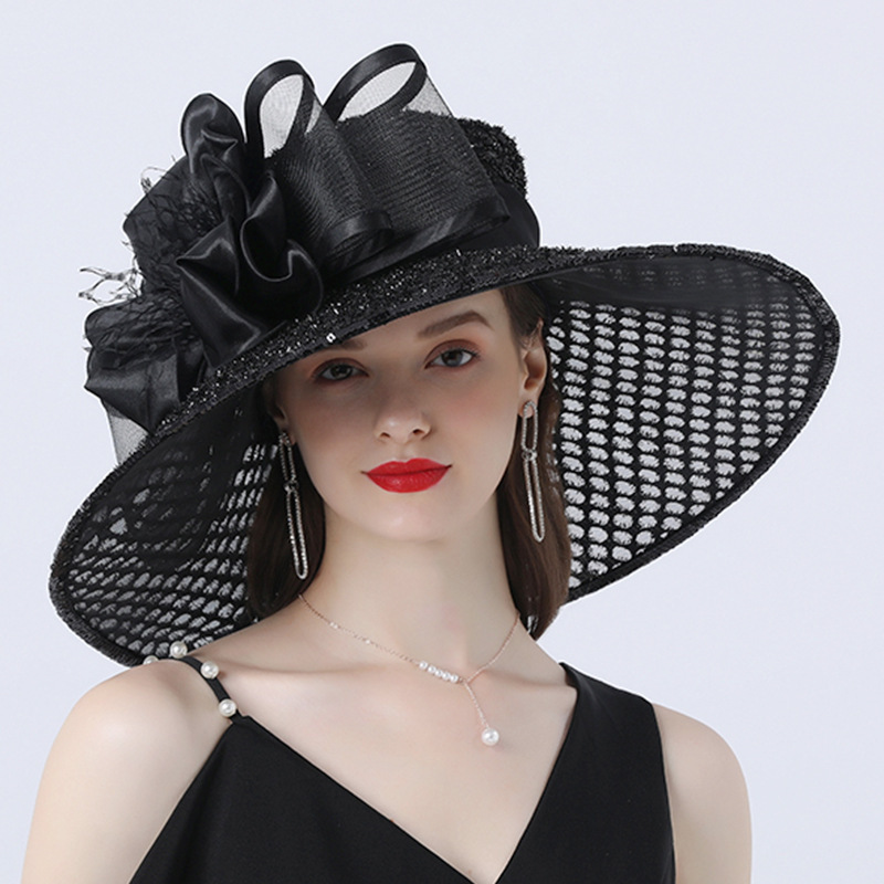 2024 New Elegant Large Ladies Fedoras Flower Fascinator Women Kentucky Derby Wide Brim Wedding ladies church hats